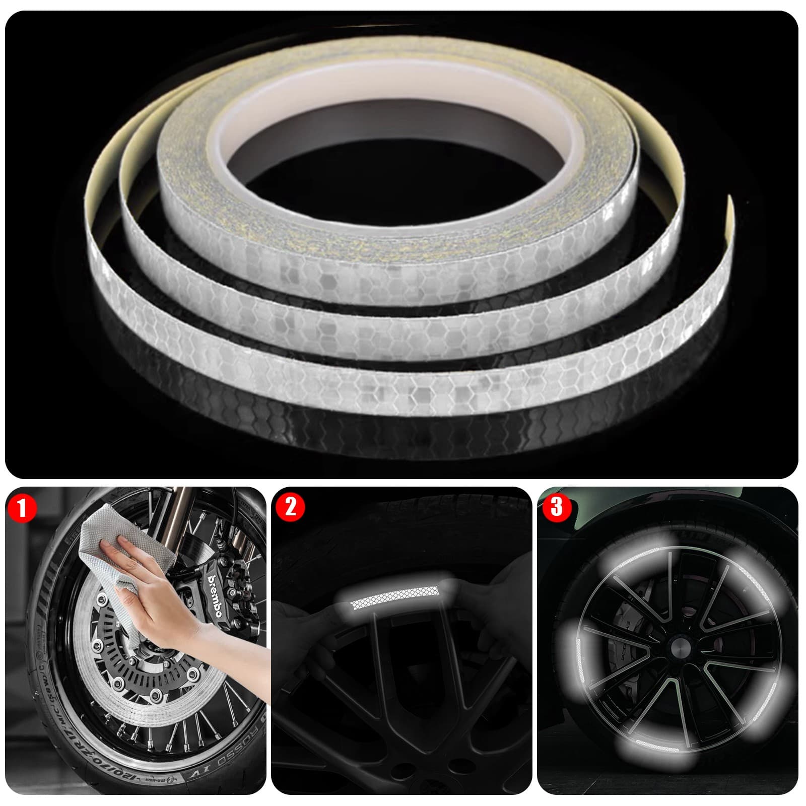 Reflective Bike Wheel Rim Stickers Safety Bicycle Cycling Reflector Tape 2
