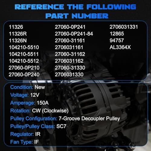 Alternator 11326 for 2008-2016 Highlander, for 2007-2016 Sienna, &10 OE: 11326 4