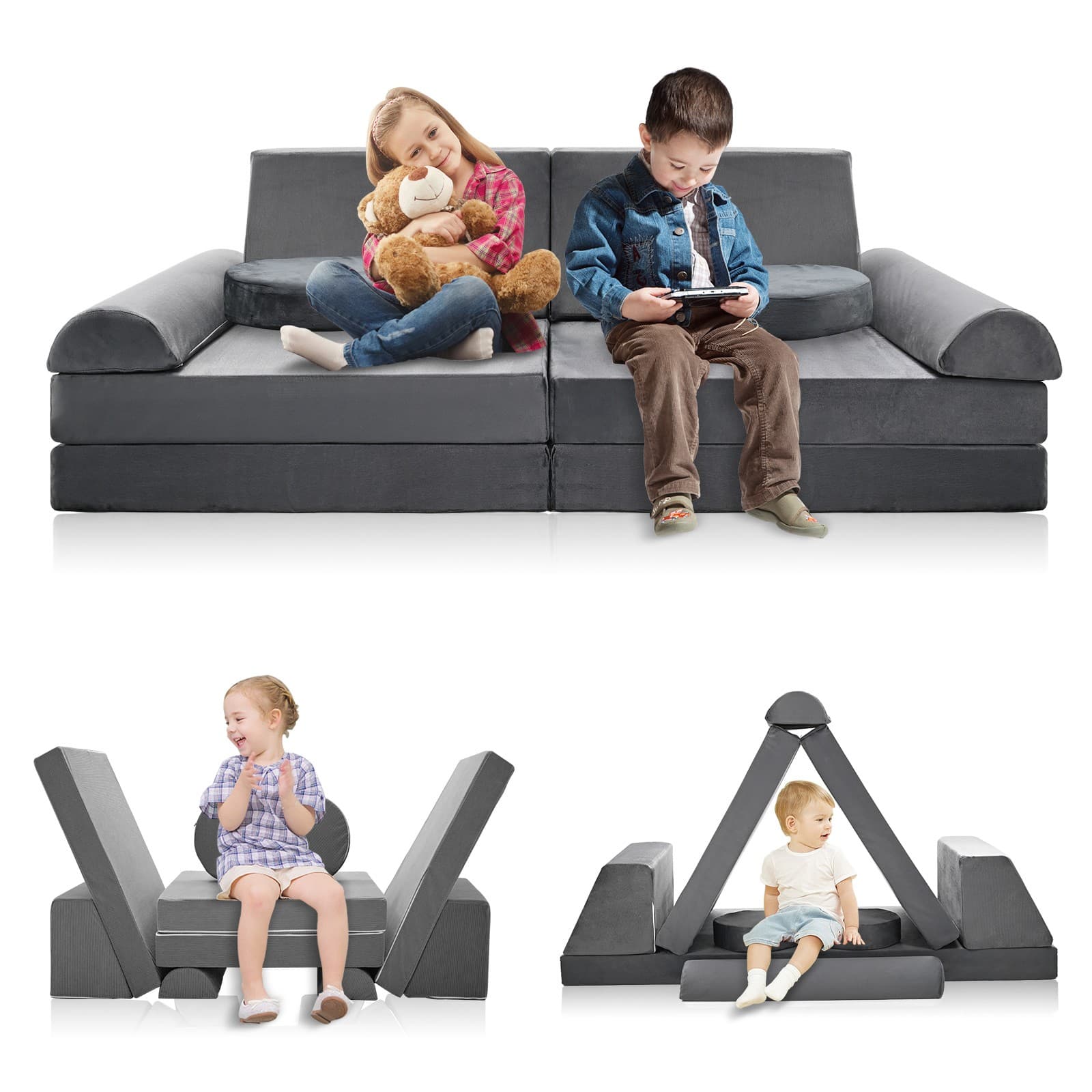 Kids Play Couch 10 pcs Modular Kids Play Couch High-density Foam Fold Out 2