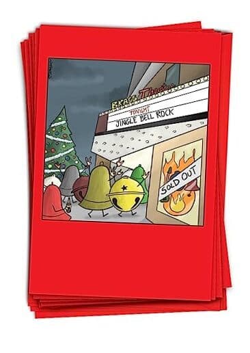  12 Humorous Christmas Greeting Cards Boxed Set with 5 x 7 Inch Bell Rock