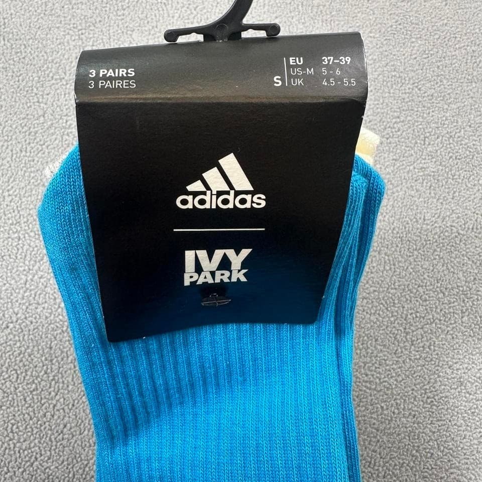 NWT Adidas x IVY PARK Beyonce M Socks 3 Pack Logo Originals Blue White Grey 4