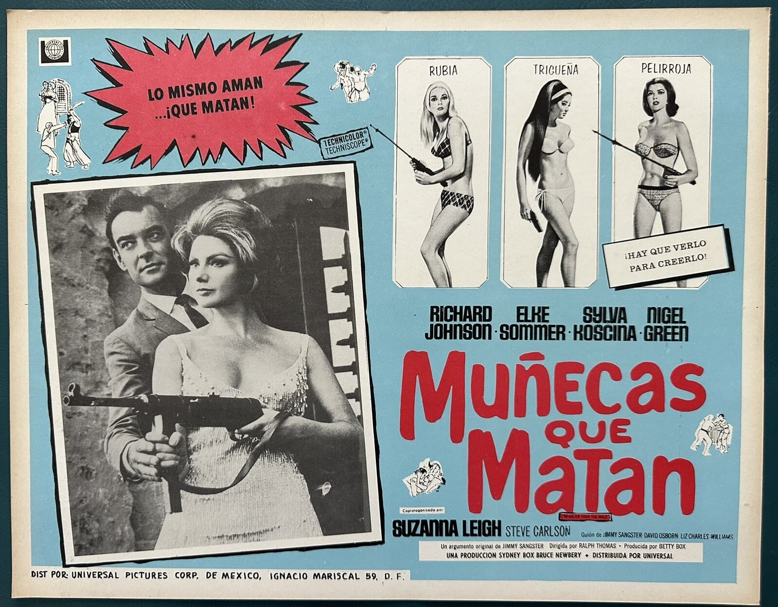 DEADLIER THAN THE MALE Richard Johnson Sylva Koscina MEXICAN LOBBY CARD