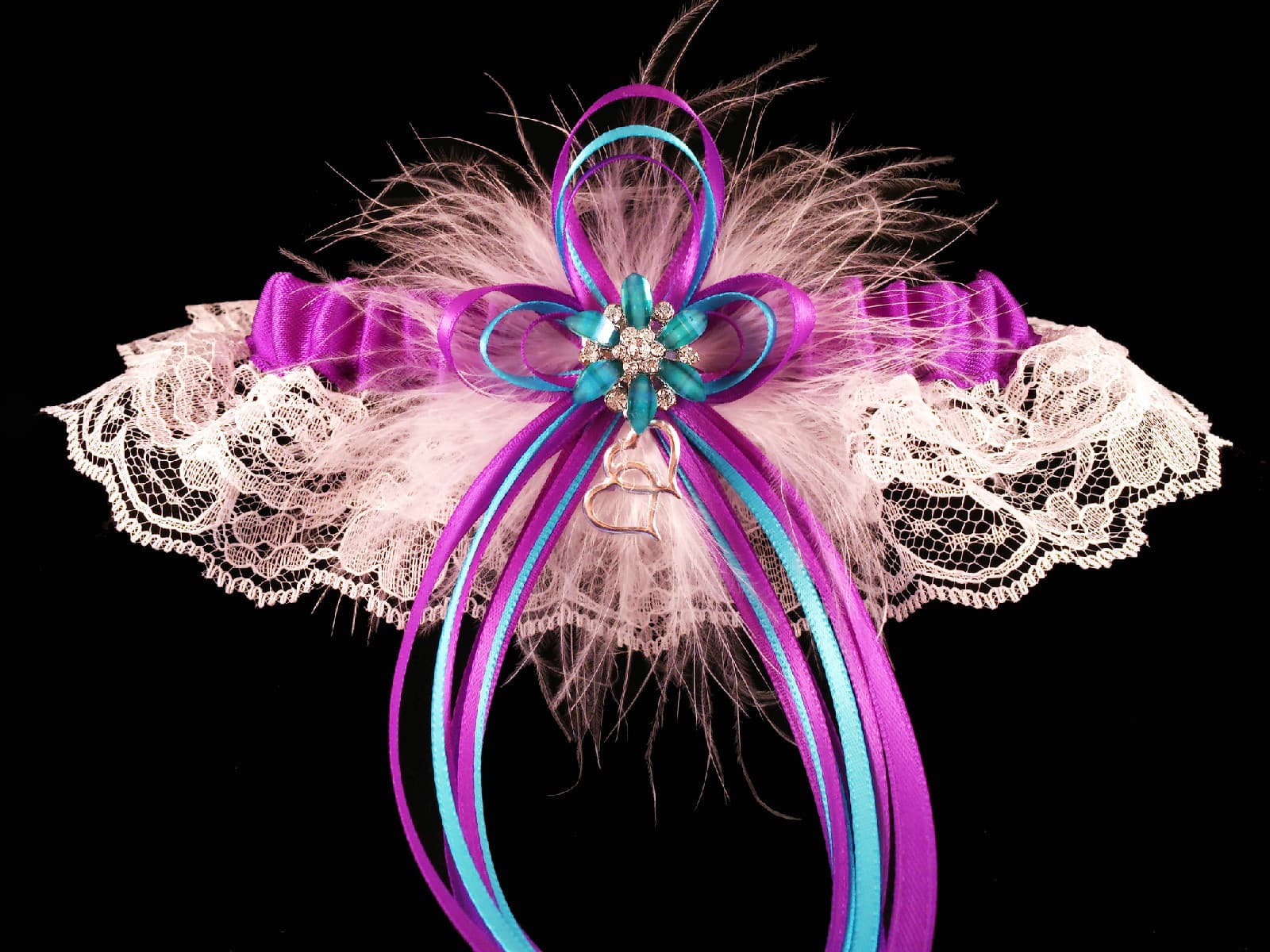 Love It! PURPLE TURQUOISE Wedding Bridal GARTER SET of 2 Garters Keep + Toss 3