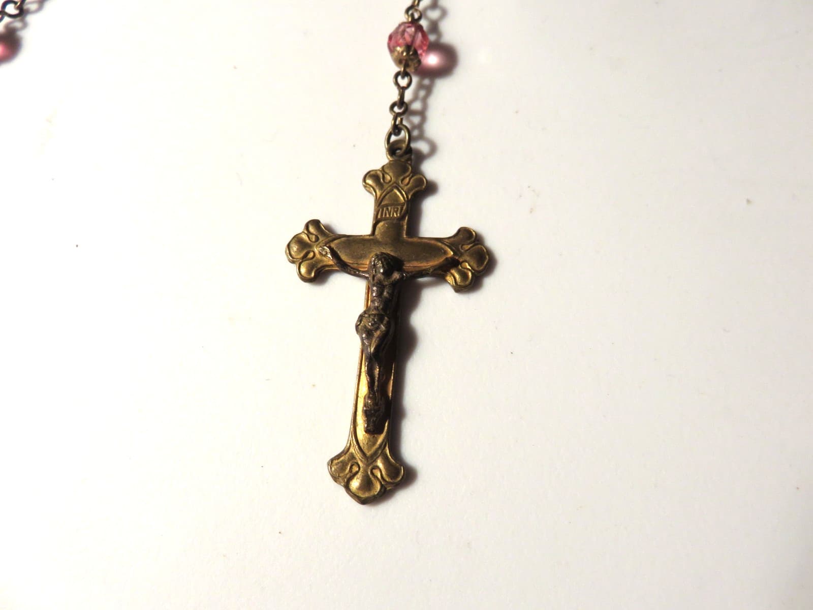 Vintage Rosary  Faceted Brilliant Pink  Glass Beads 3