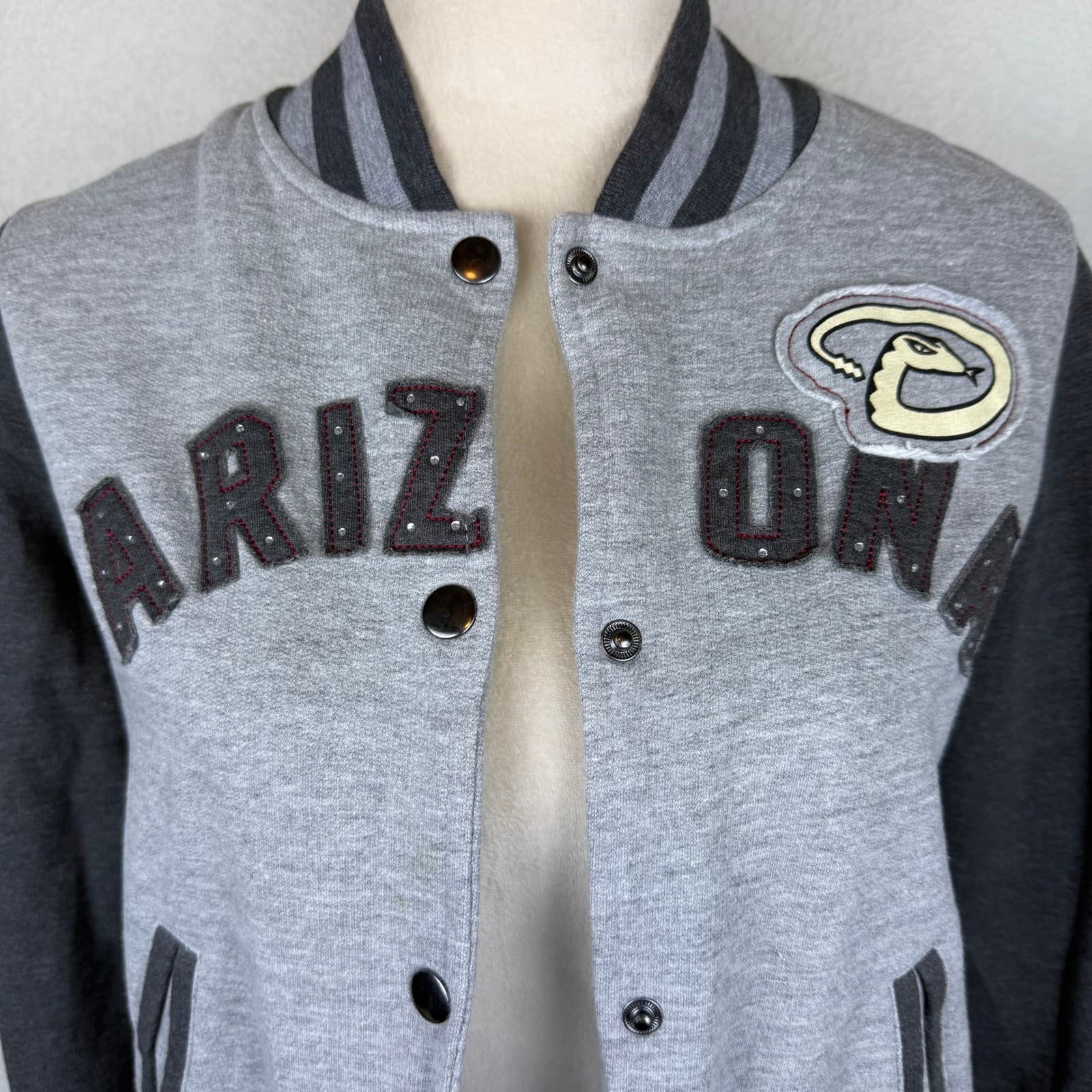 Arizona Diamondbacks MLB Women's Rhinestone Fan Fashion Jacket Varsity Gray Sm 3
