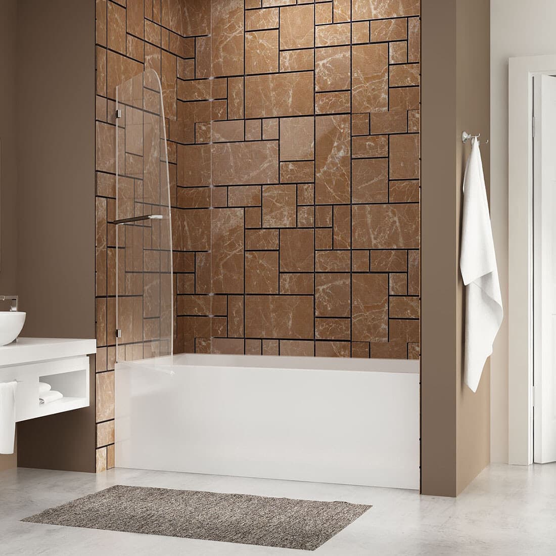 SUNNY SHOWER Bathtub Shower Door Pivot Hinged Tub Door 34" W x 58" H Chrome 3