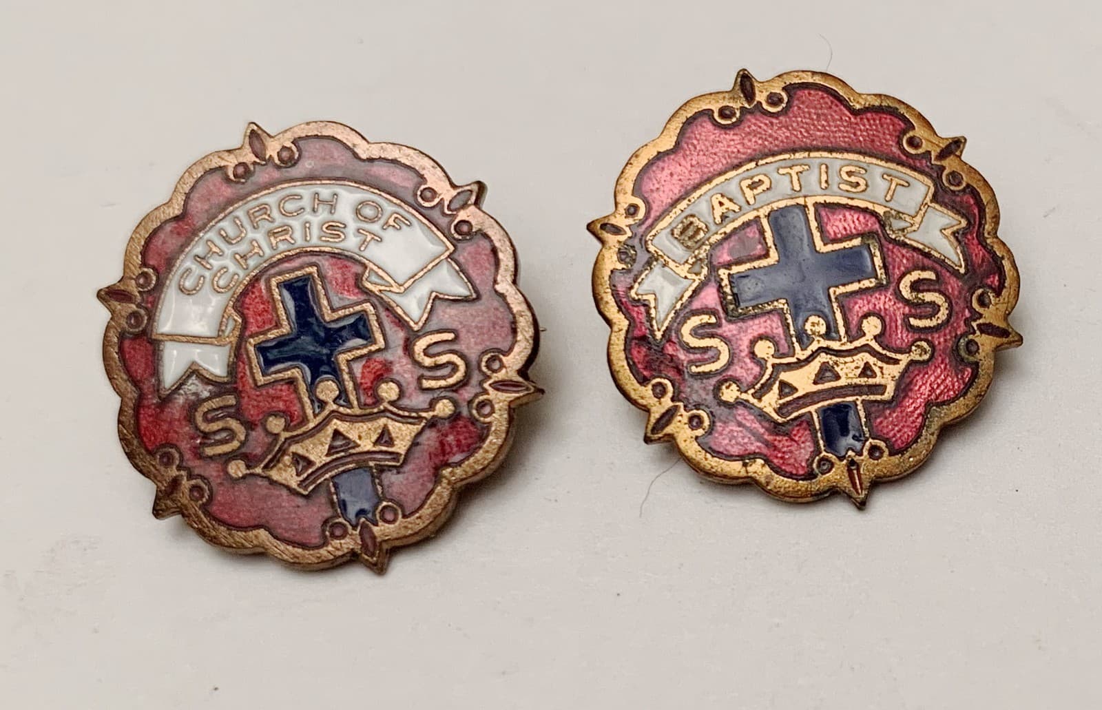 Vintage Little System Cross Crown Sunday School Pins Church of Christ Baptist
