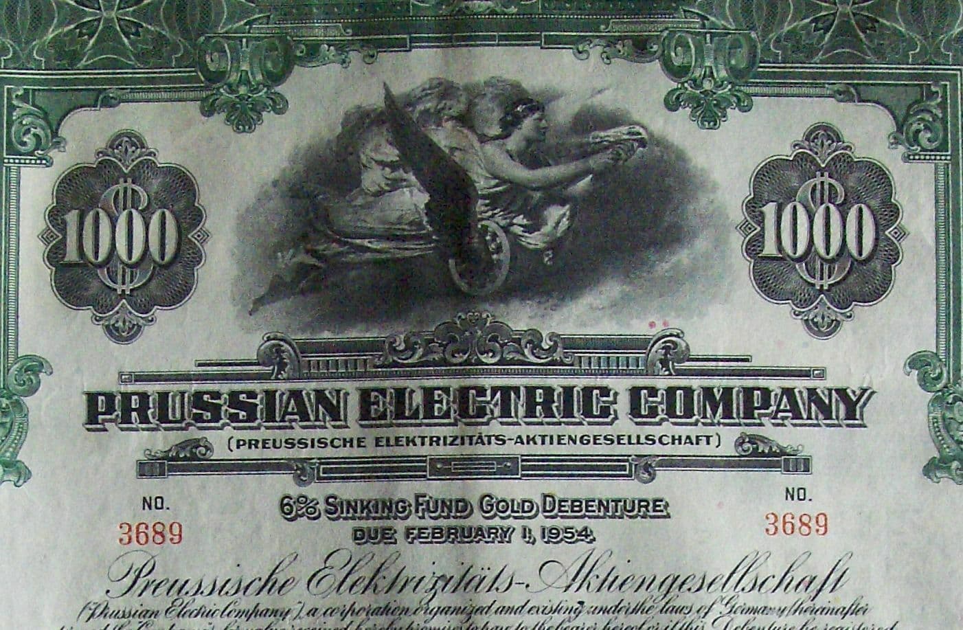 Germany Prussian Electric Company Sinking Fund Gold bond $1000 with coupons 1929 2