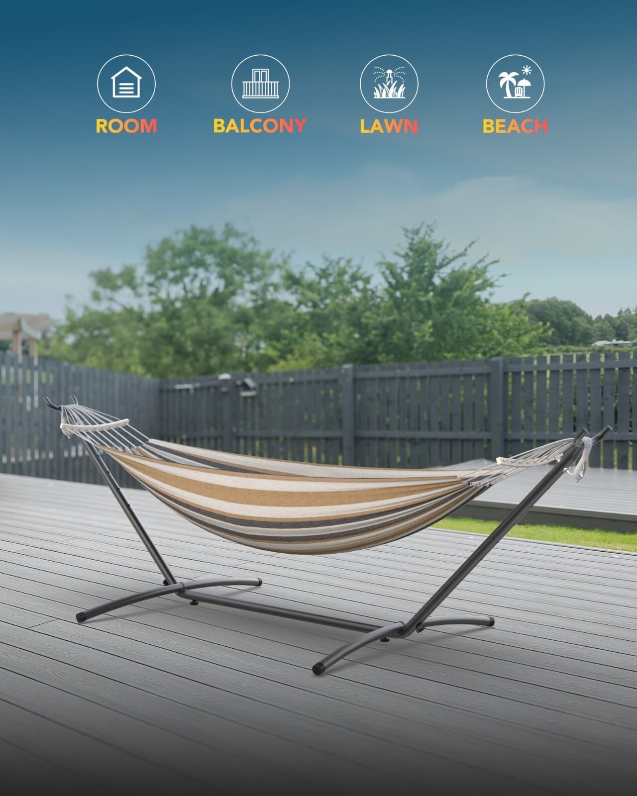 Hammock with Stand for 2 Person 600LB Heavy Duty Steel Frame Portable Cotton 3