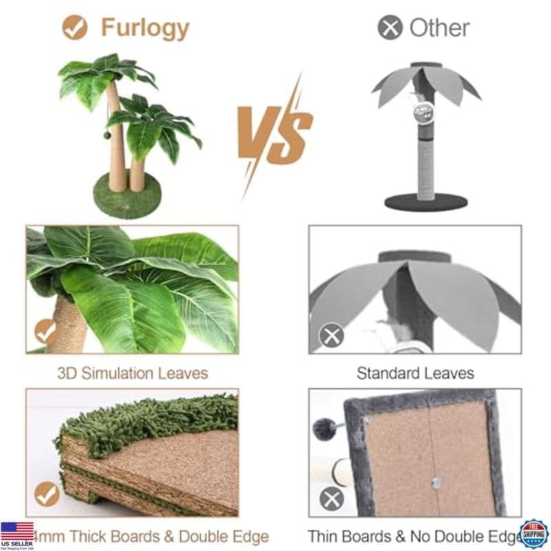 35" Tall Cat Scratching Post with Natural Sisal Rope, 5 Toy Balls, 2 Curved 4