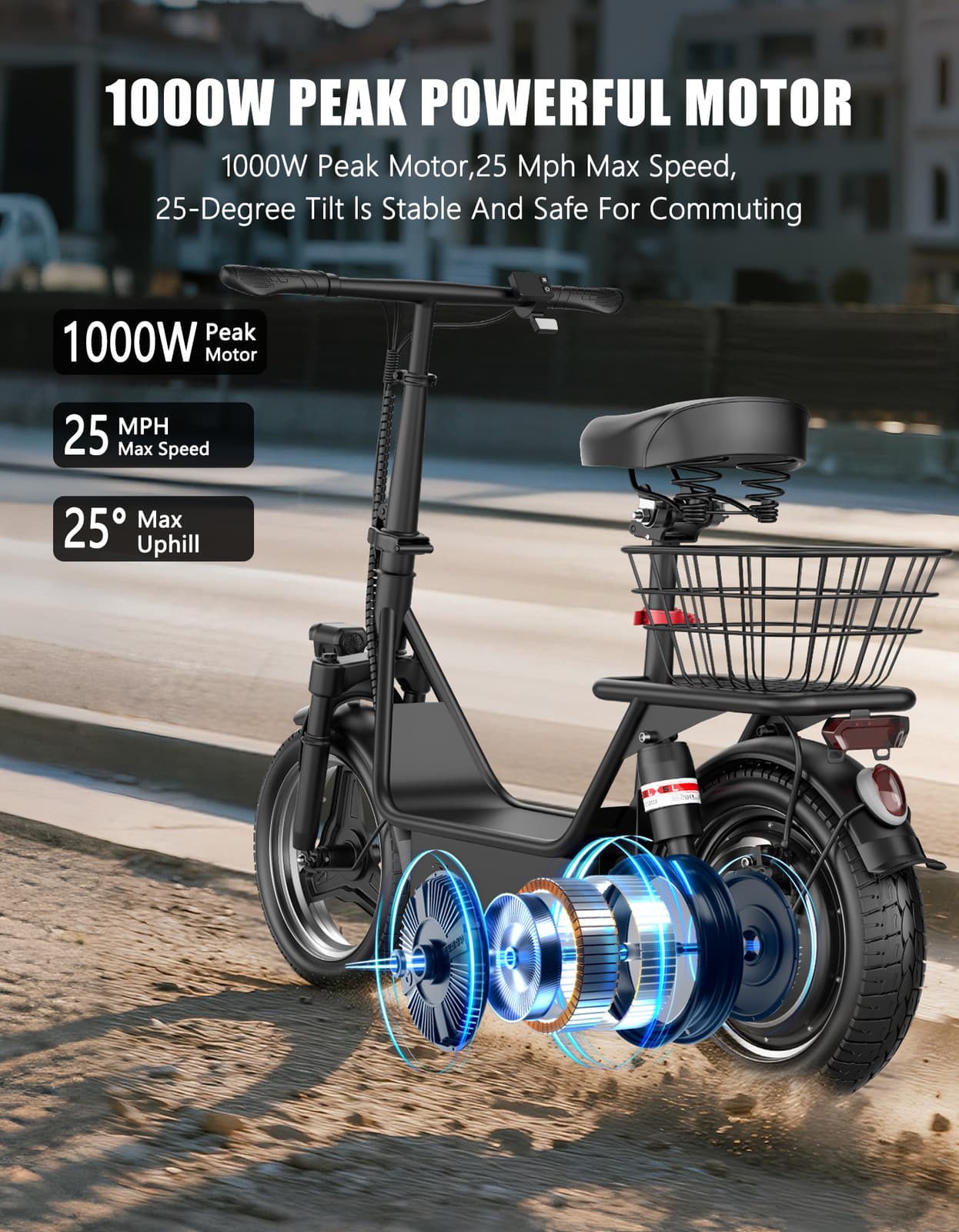 ASKGO Adult Electric Scooter W/ Seat Commuter Foldable 1000W 13Ah Battery 25mph 6