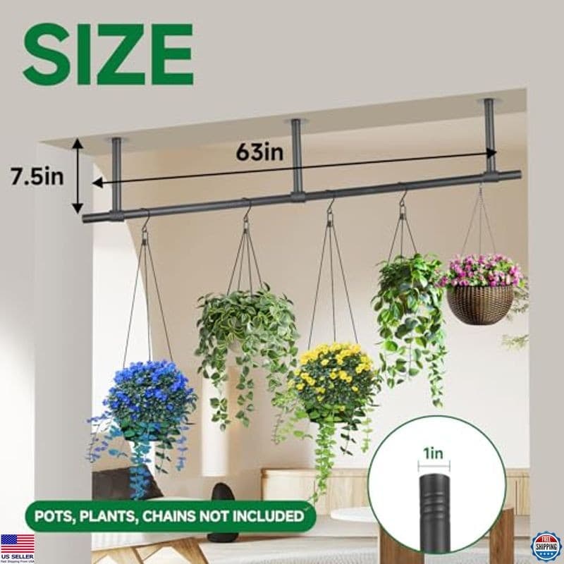 Set of 2 Metal Hanging Planters - 63" Indoor Plant Hanger for Ceiling & Window 3