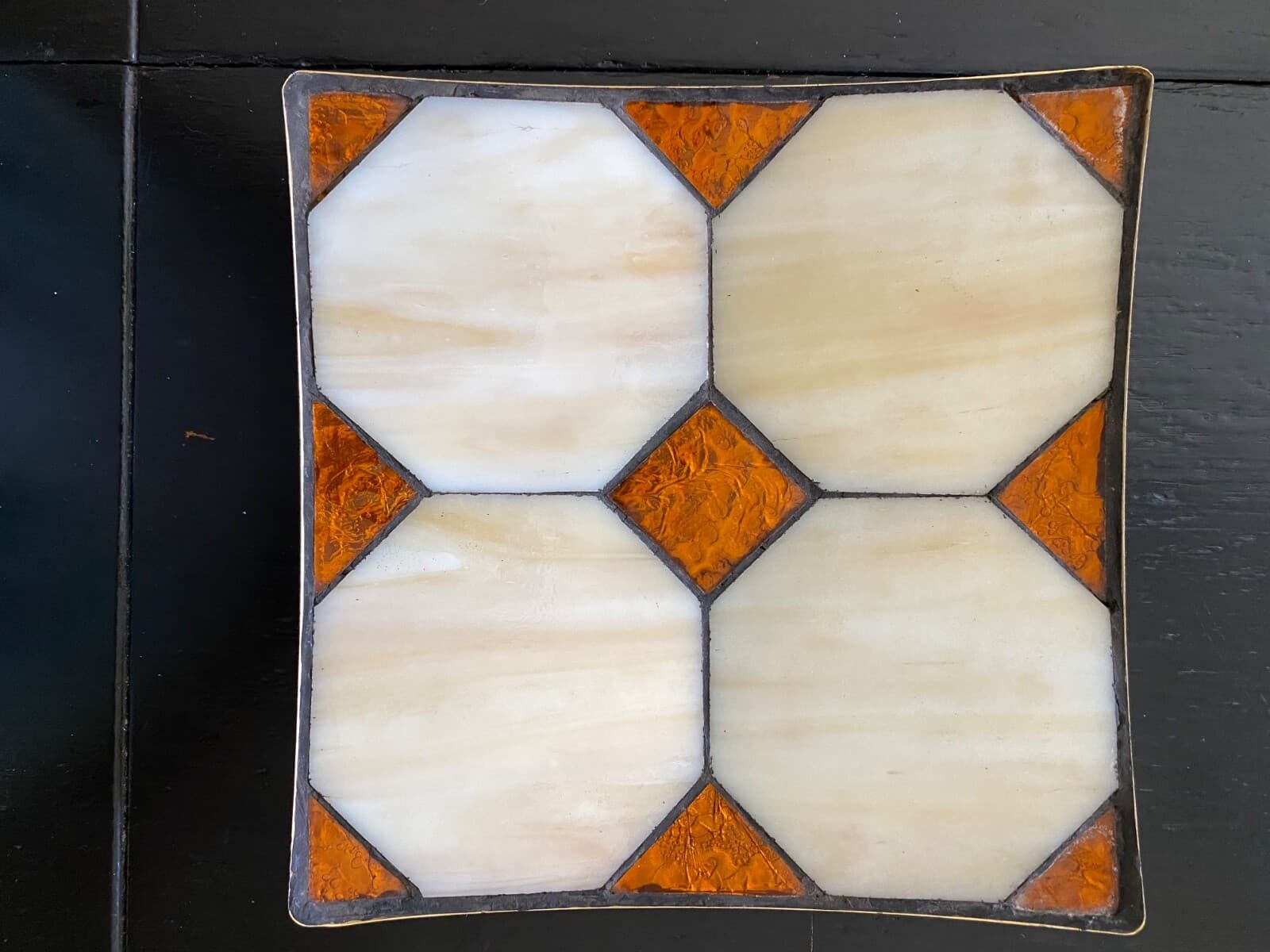 MCM Serving Dish Tray Platter Stained Glass Metal Geometric Decor 2