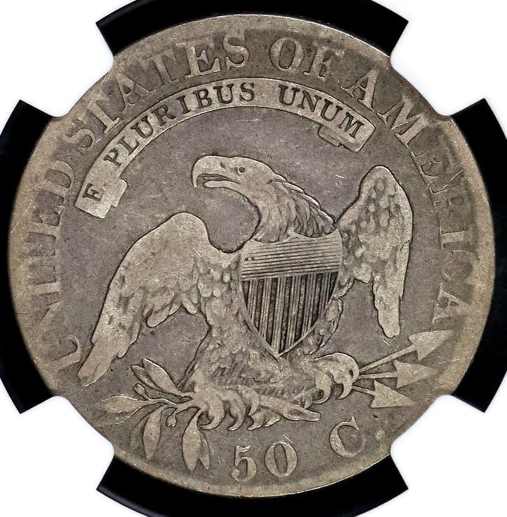1824 CAPPED BUST HALF DOLLAR NGC VG 8 NICE AND NATURAL MEDIUM DEEP GREY WITH 2