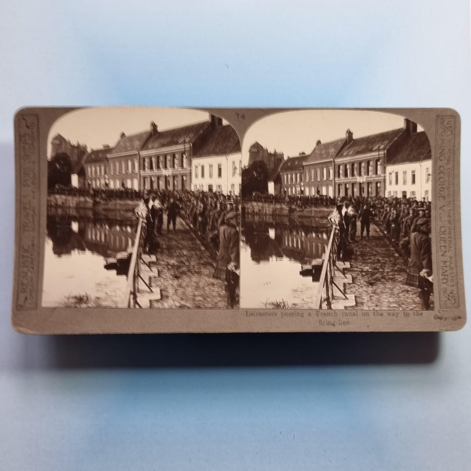 WW1 Stereoview 3D C1916 Real Photo Leicestershire Regiment Marching In France 2