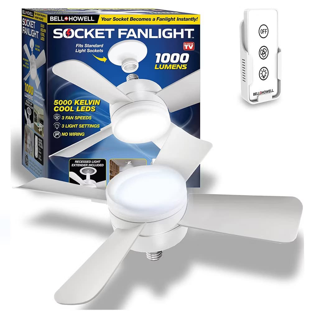 Socket Ceiling Fan with Light and Remote Control 1000 Lumens - Bell