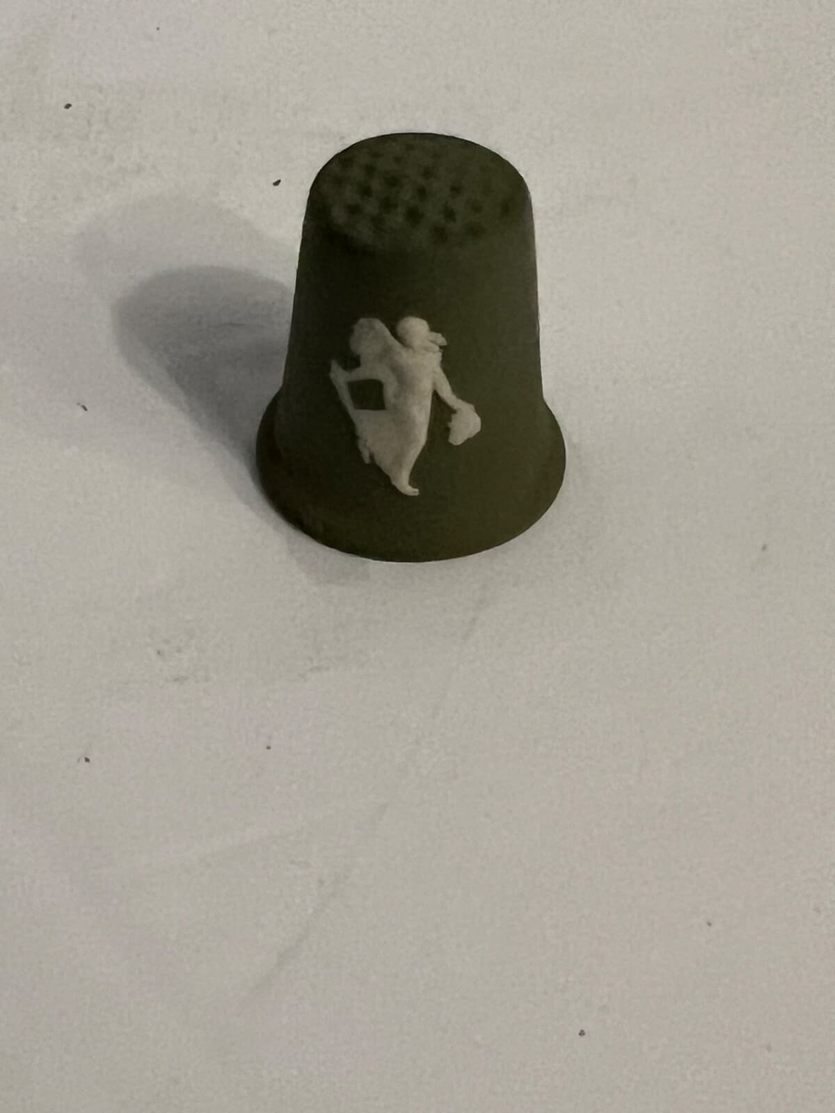 Vintage Wedgwood Sage Green Jasperware Dancing Hours Floral Girl Thimble