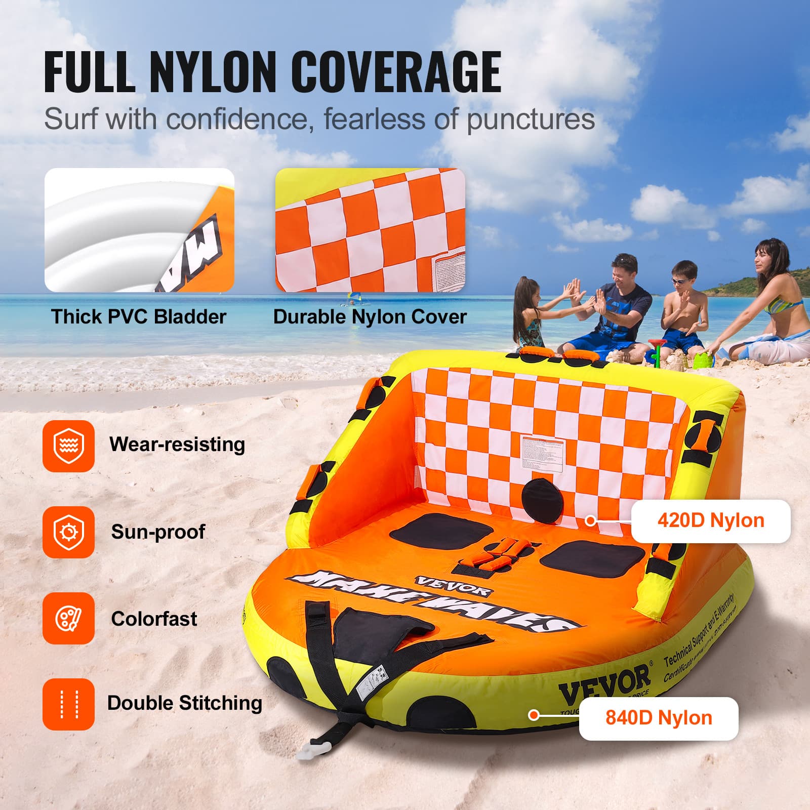 VEVOR Inflatable Towable Tube for Boating 1-2 Rider with Deck Seats and Backrest 3