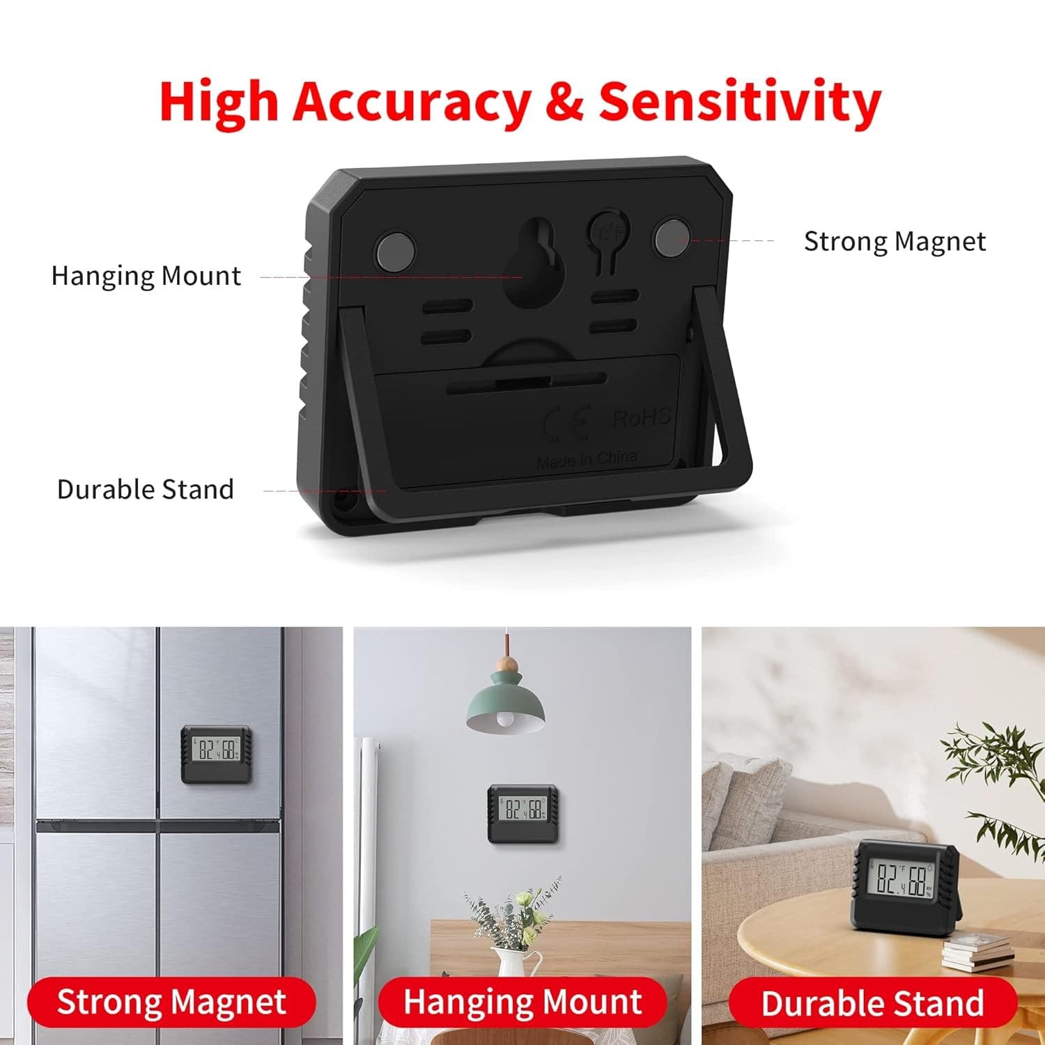 Indoor Thermometer Hygrometer for Home, Room Humidity Meter Black  5