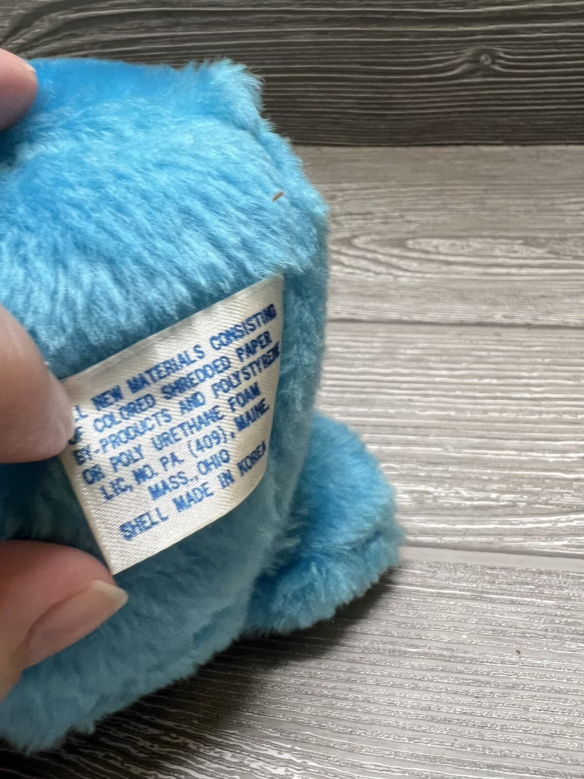 Vintage Blue Bear Critter Plush with Pom Pom Nose & Belly Button Carnival Style 6