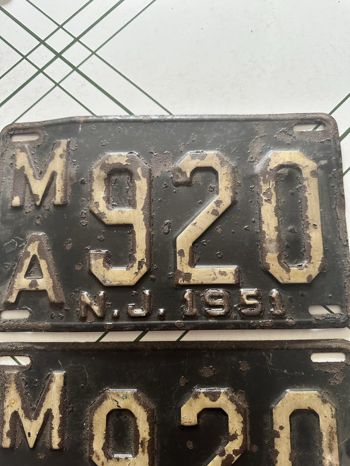 Antique 1951 New Jersey License Plate Pair MA 920 Vintage NJ 2