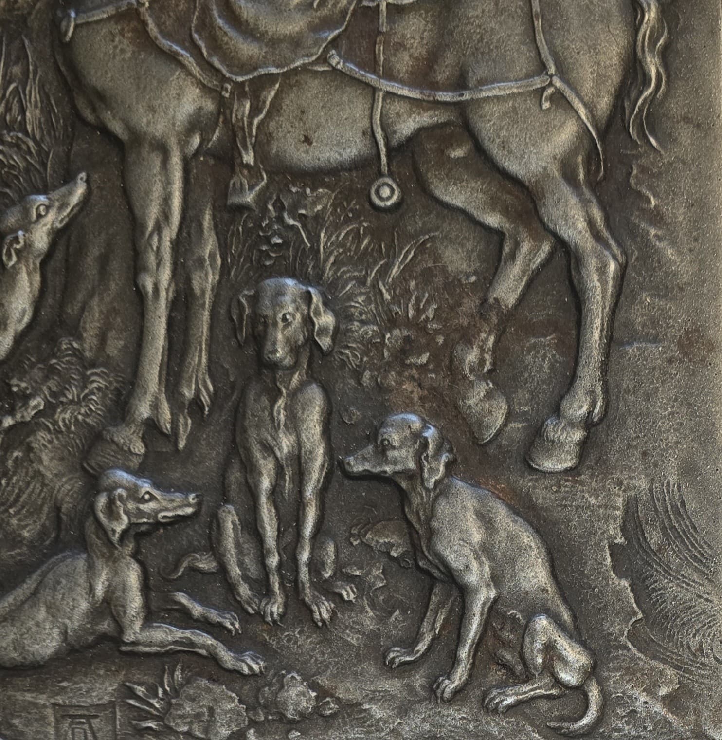 Vintage SHW Cast Iron St Eustace Wall Plaque Relief Hunting Scene 9.5 X 12.5 2