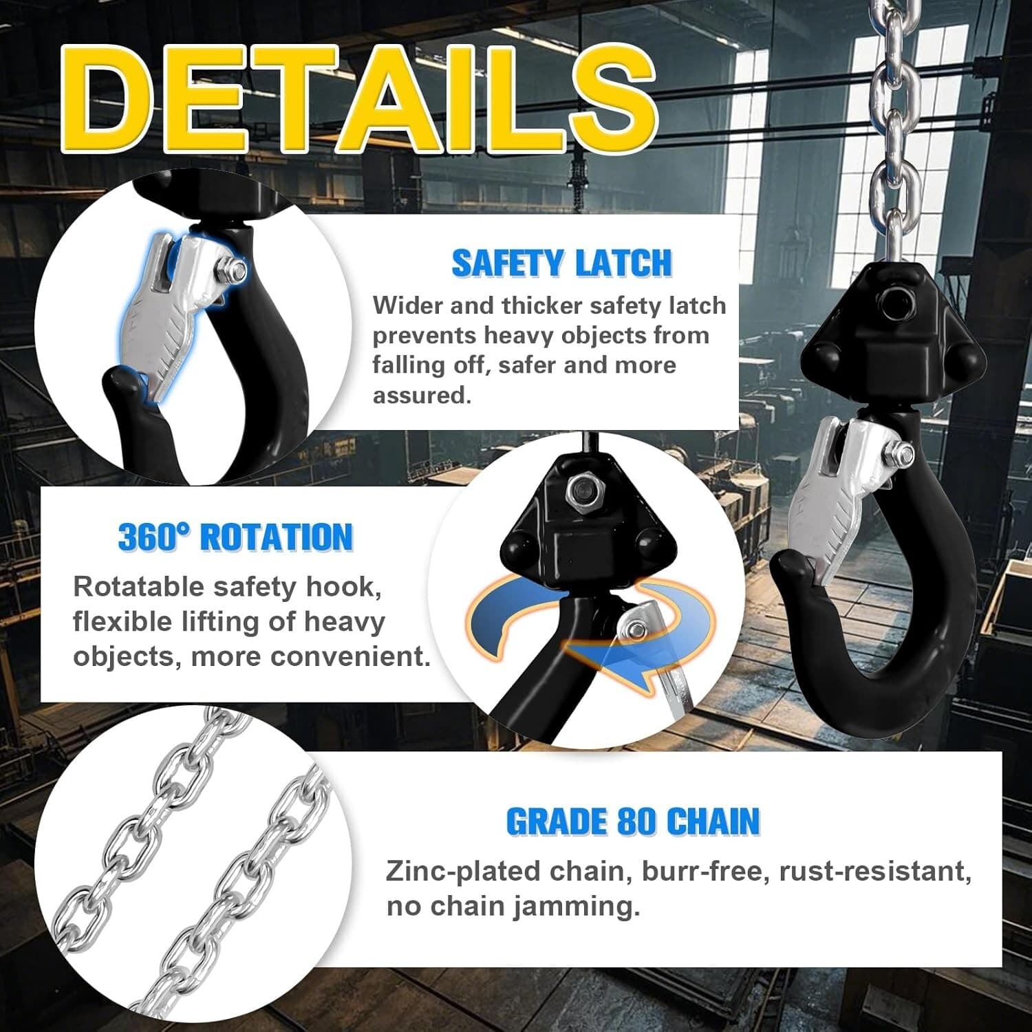 Mini Lever Chain Hoist Come Along 1/2 Ton 1100 Lbs Capacity 10FT Lift 3