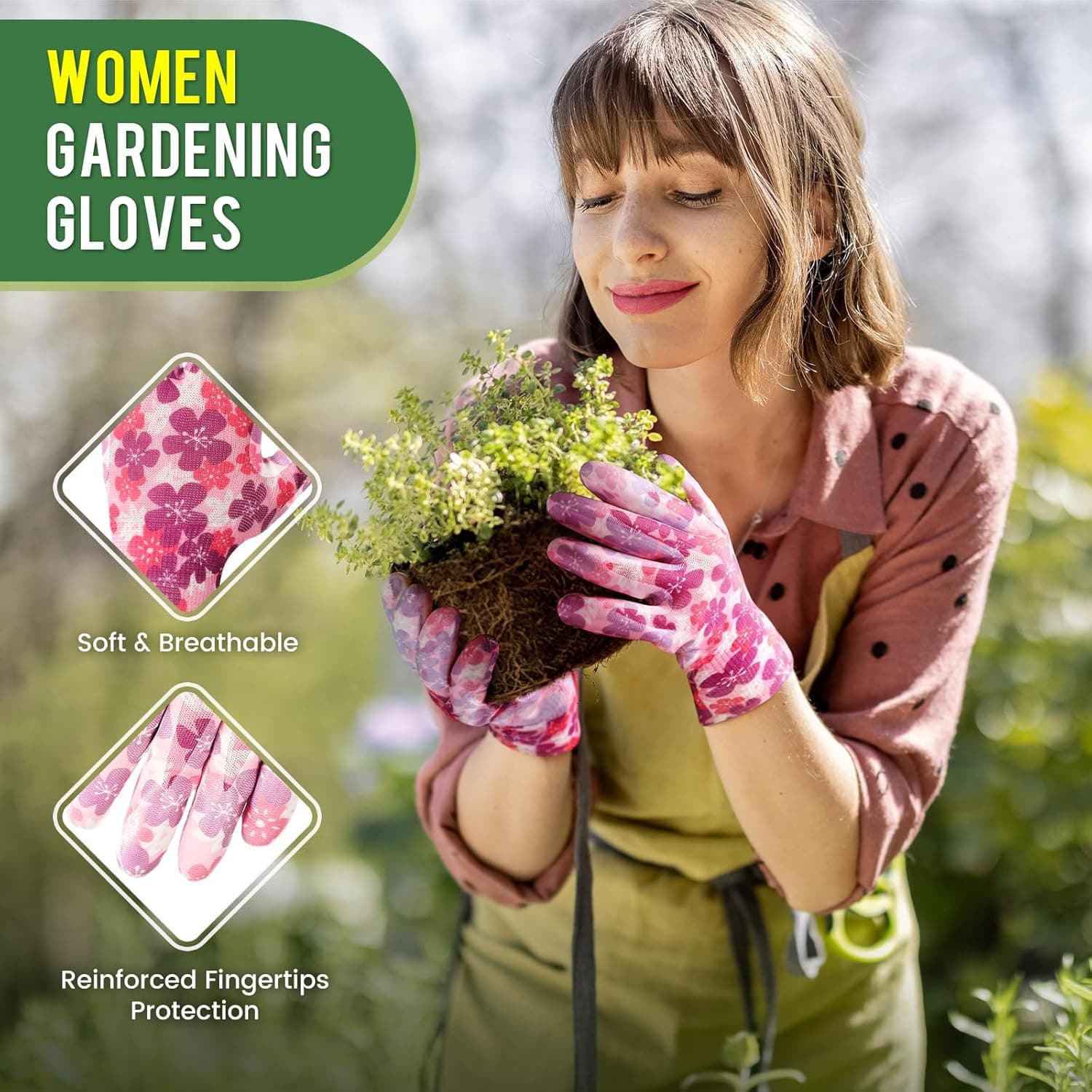 6 Pairs Gardening Gloves for Women - Breathable Rubber Coated Garden Gloves, Mul 6
