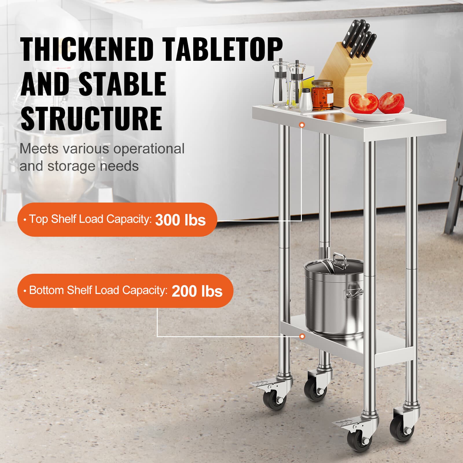 24x12 Inch Stainless Steel Work Table Commercial Prep Table With 4 Casters 3