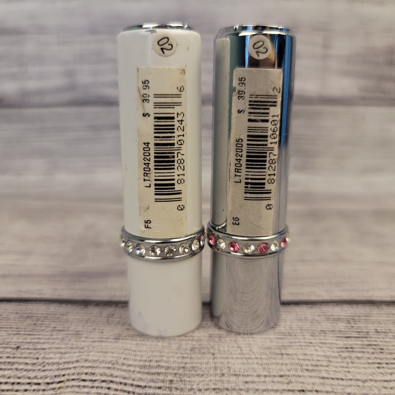 2x Vintage Colibri Lipstick Lighter White/Chrome Enamel & Rhinestones 2