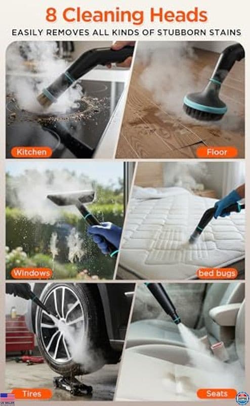 1500W High-Pressure Steam Cleaner - Portable Handheld, 4 Bar, 15s Heat-Up, 20 6