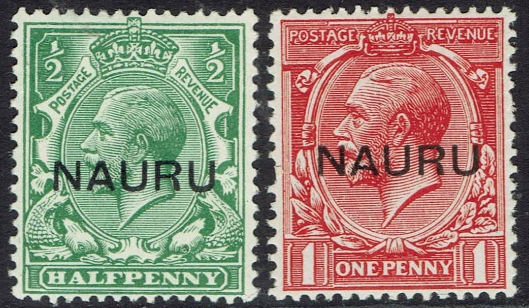 NAURU 1916 KGV ½D AND 1D OVERPRINT IN CENTRE
