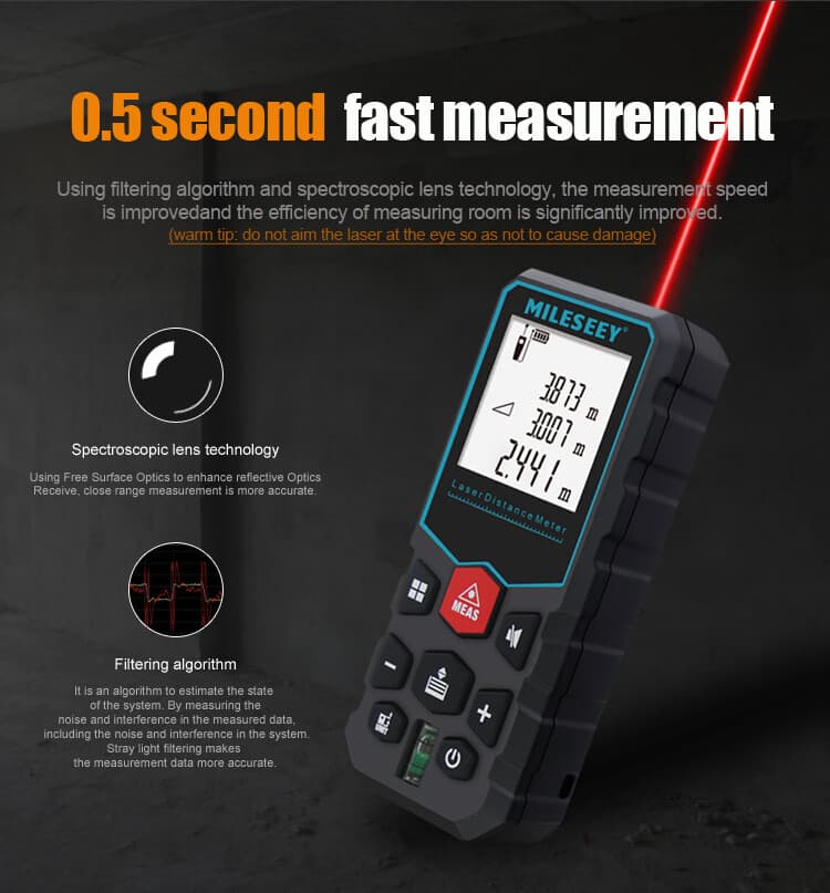 Mileseey 328 Ft Laser Distance Measure with Bubble Level M/in/Ft 2 AAA Batteries 3