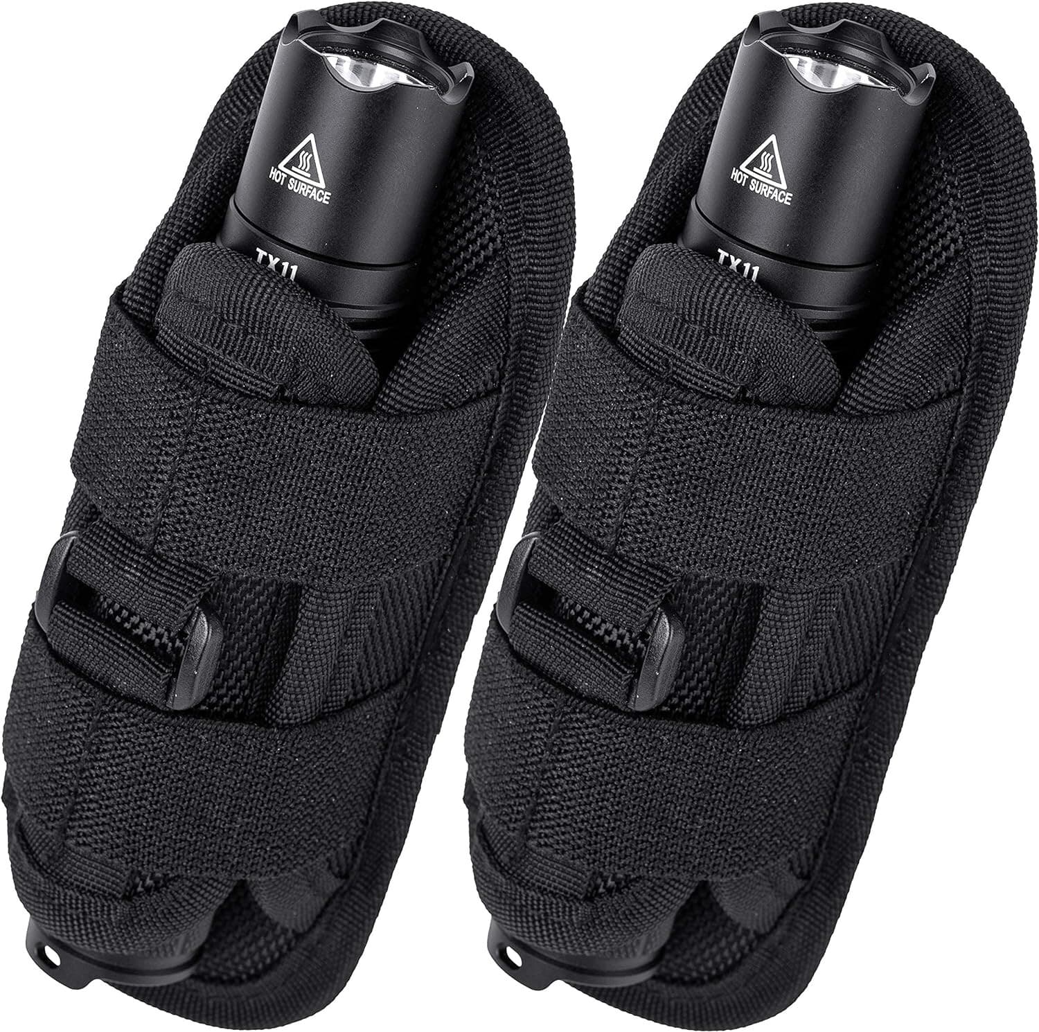 2Pcs Tactical Flashlight Holster Duty Belt Pouch Stretchable Rotatable Clip 360°