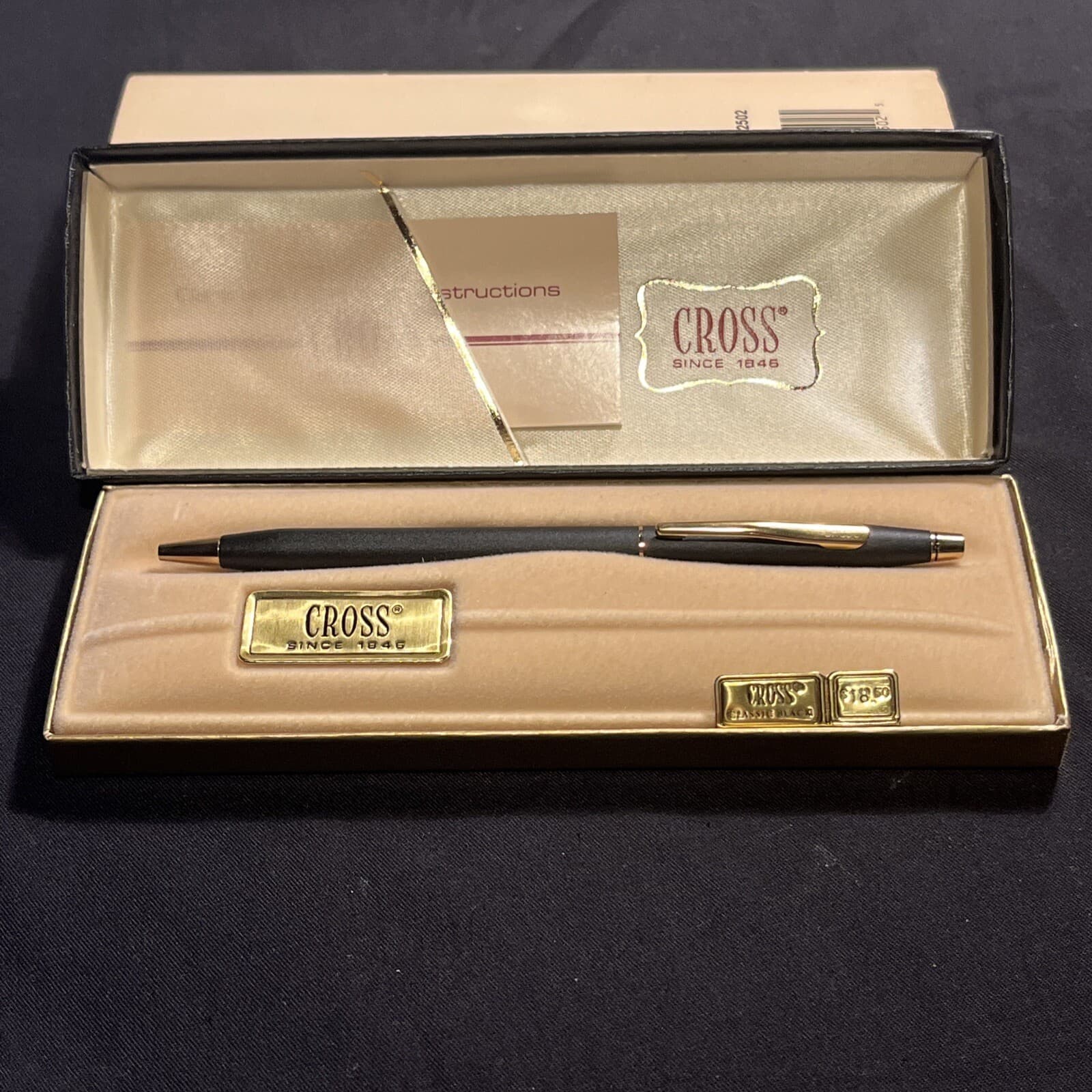 NOS Nib Cross 2502 Classic Black Century Ball Point Pen Matte Finish Gold Trim