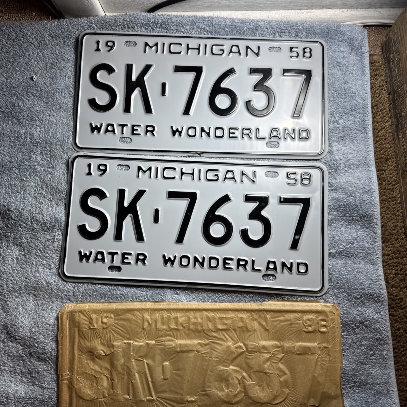 1958 Michigan License Plate Pair SK-7637 Water Wonderland