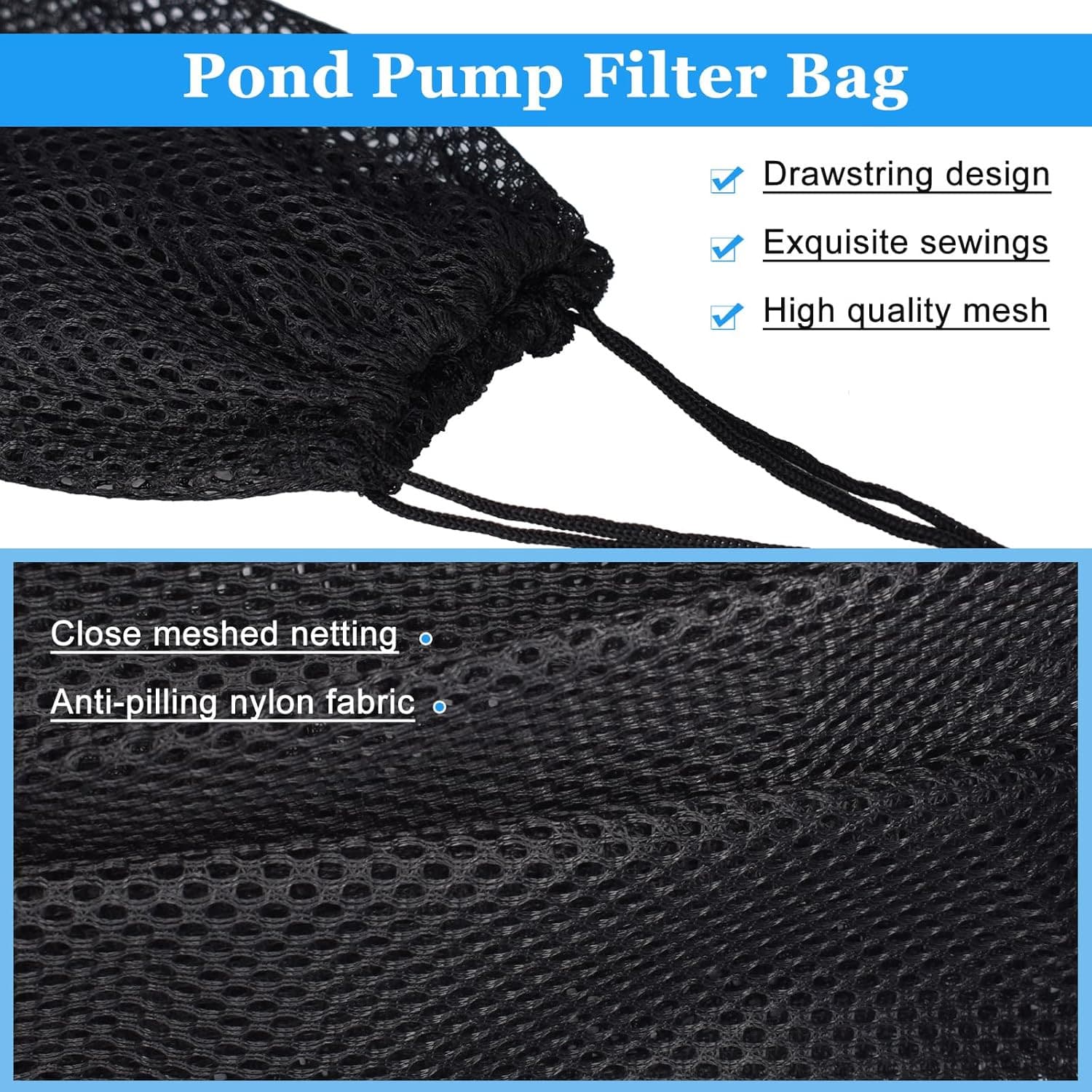 Pond Pump Filter, 7 Inch Anti-Clogging Pond Filter Bag Mesh Water Pump Barrier B 3