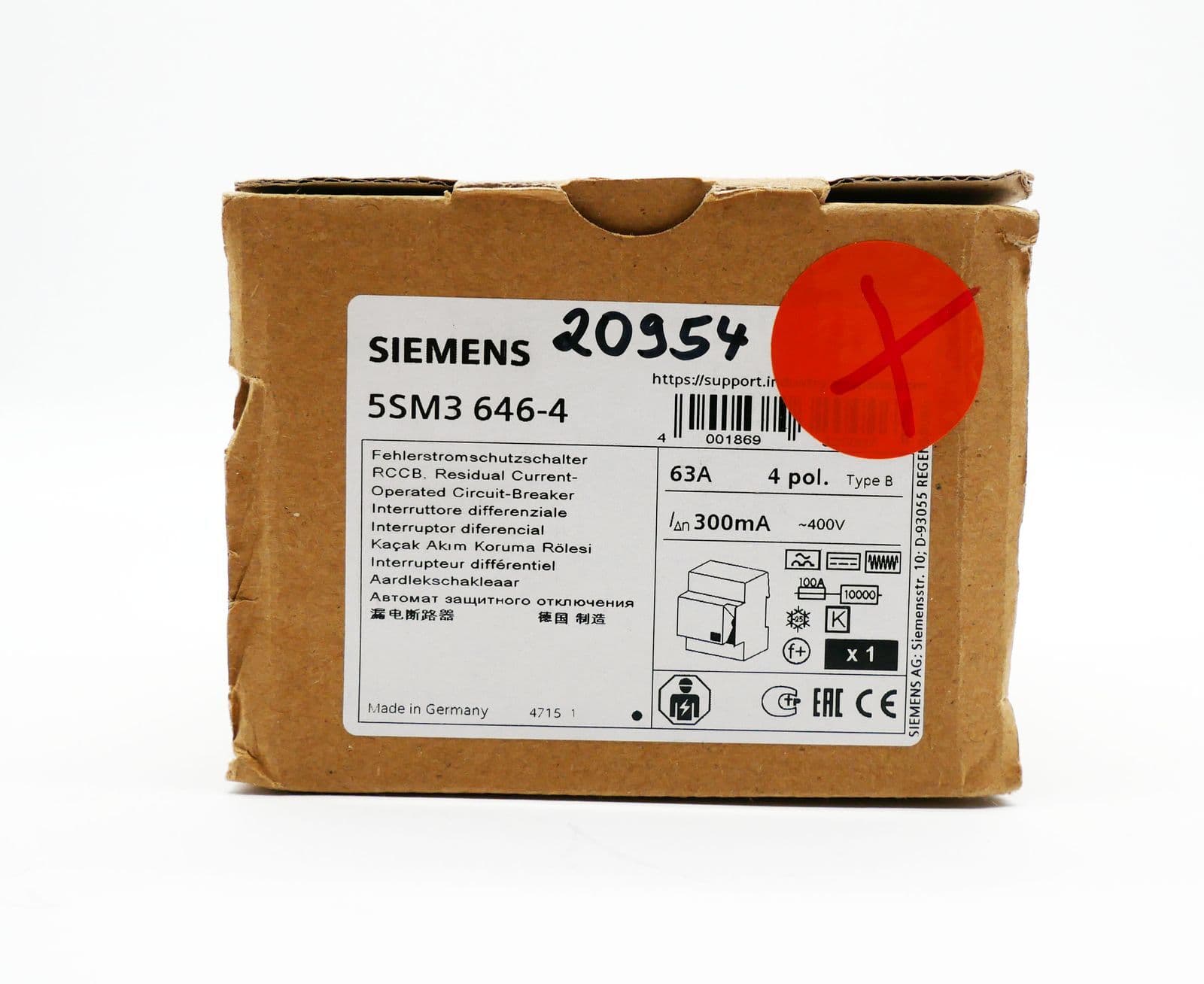 Siemens SIQUENCE 5SM3 646-4 residual current circuit breaker type B 300mA -unused/original packaging- 6