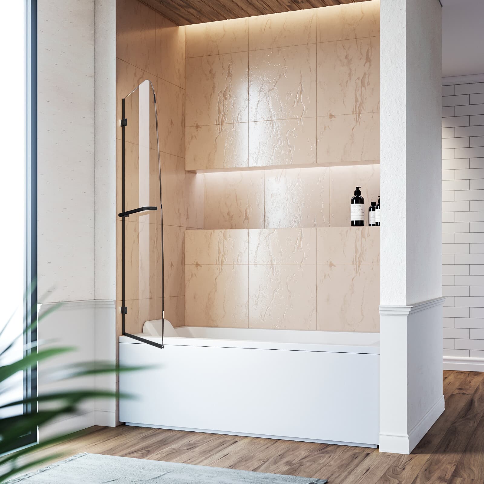 SUNNY SHOWER 34" x 58" Pivot Tub Shower Door Frameless Bathtub Clear Glass Panel 4