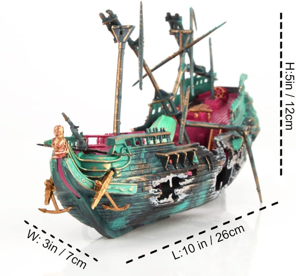 Aquarium Shipwreck Ornament – Air Bubbler Sunken Ship for Fish Tank Aeration 3