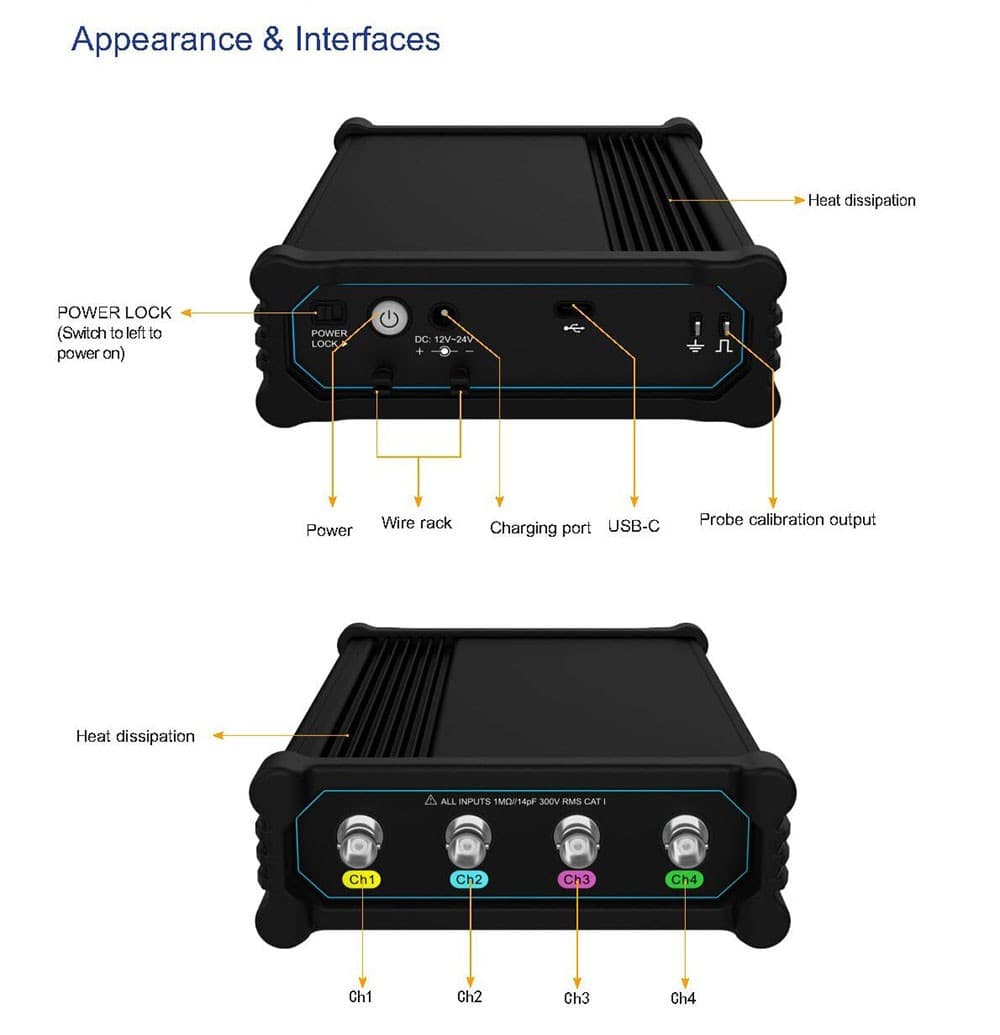 MICSIG VATO2004 USB Digital Automotive Oscilloscope 200Mhz Bandwidth 4ch 1GSa/s 3
