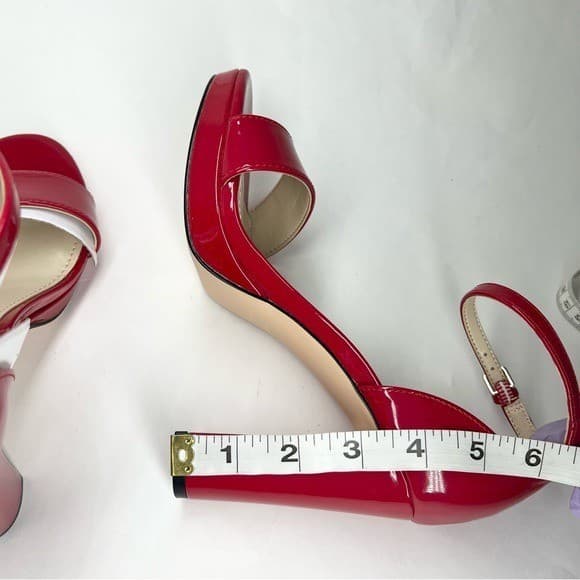 Nine West Women's Elope High Block Heel Sandals Red Patent Size 6.5M 5