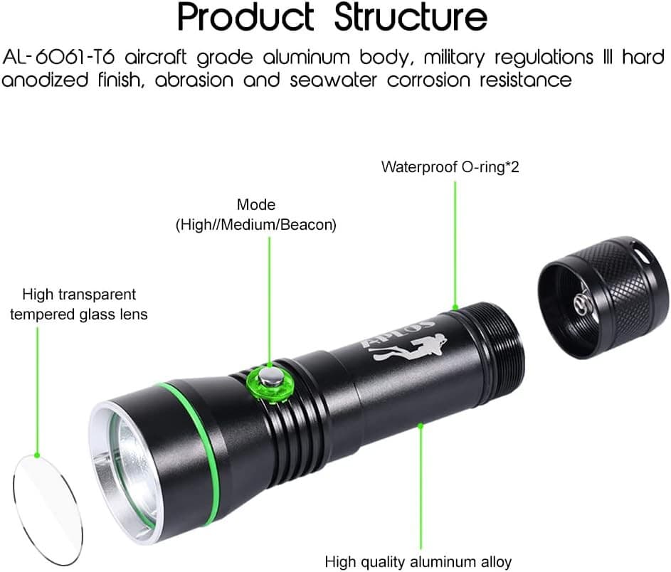 APLOS AP30 3000lm Diving Flashlight with 3 Modes 2
