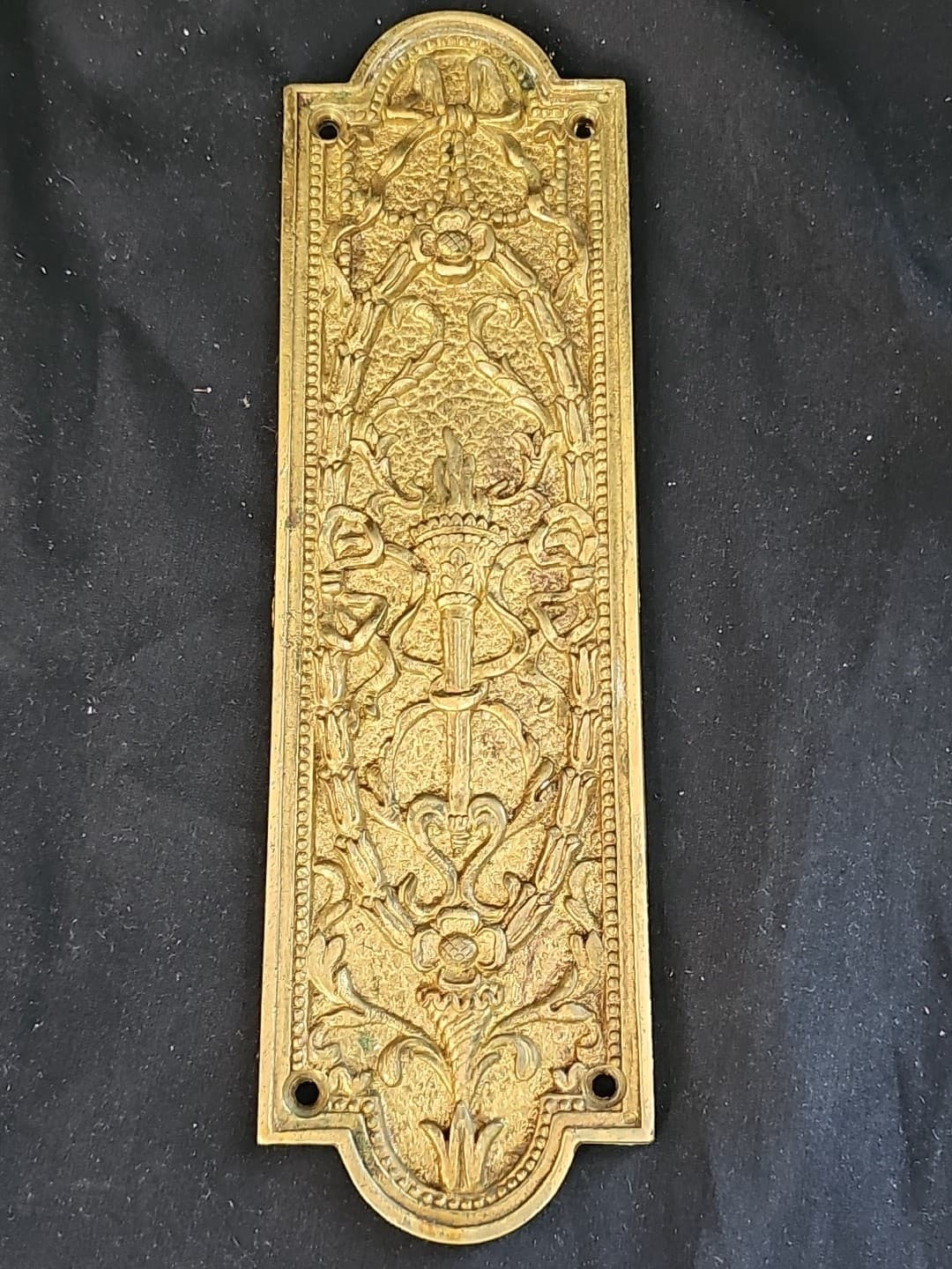 VTG Nice Patina Architectural Victorian Solid Brass Door Push Plate 10"x3" Torch