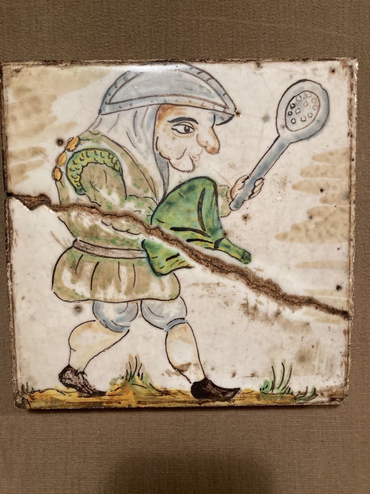 Antique Majolica Pottery Tile 16th 17th C. Grotesque Medieval Knight San Donato 3