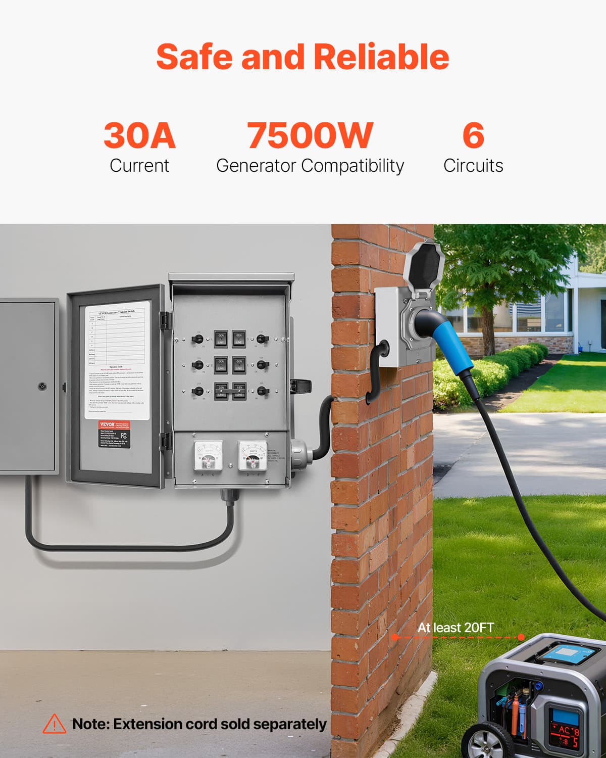 VEVOR Manual Transfer Switch 30A Generator Transfer Switch Kit NEMA 3R 7500W 2