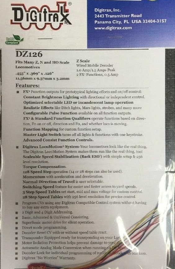 Digitrax DZ126 DCC wired Decoder 1 amp 2 function Z N HO | $5 Offer 2