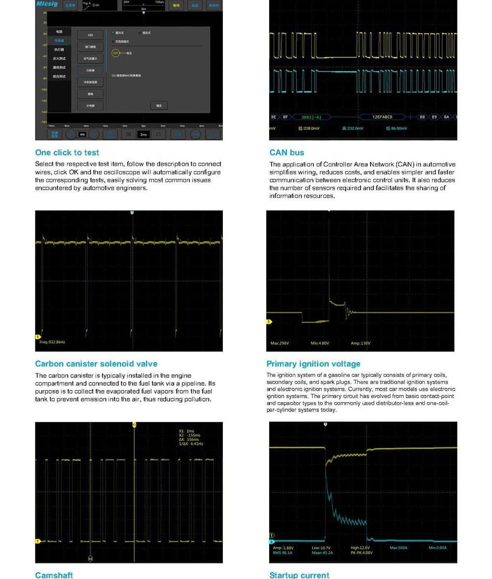 MICSIG VATO2004 USB Digital Automotive Oscilloscope 200Mhz Bandwidth 4ch 1GSa/s 6