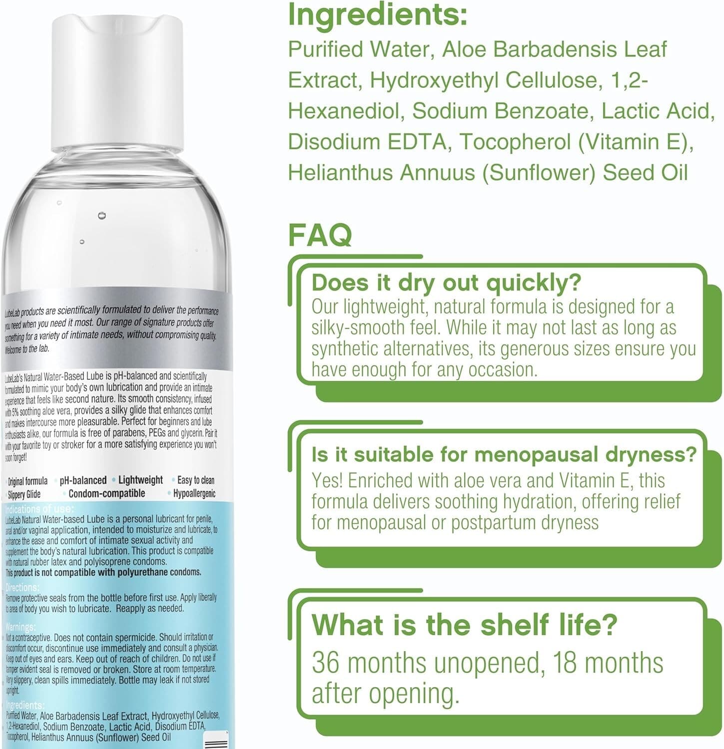 LubeLab Water-based Lube Personal Lubricant Aloe Vitamin E PH-balanced 8 3.38 32 4