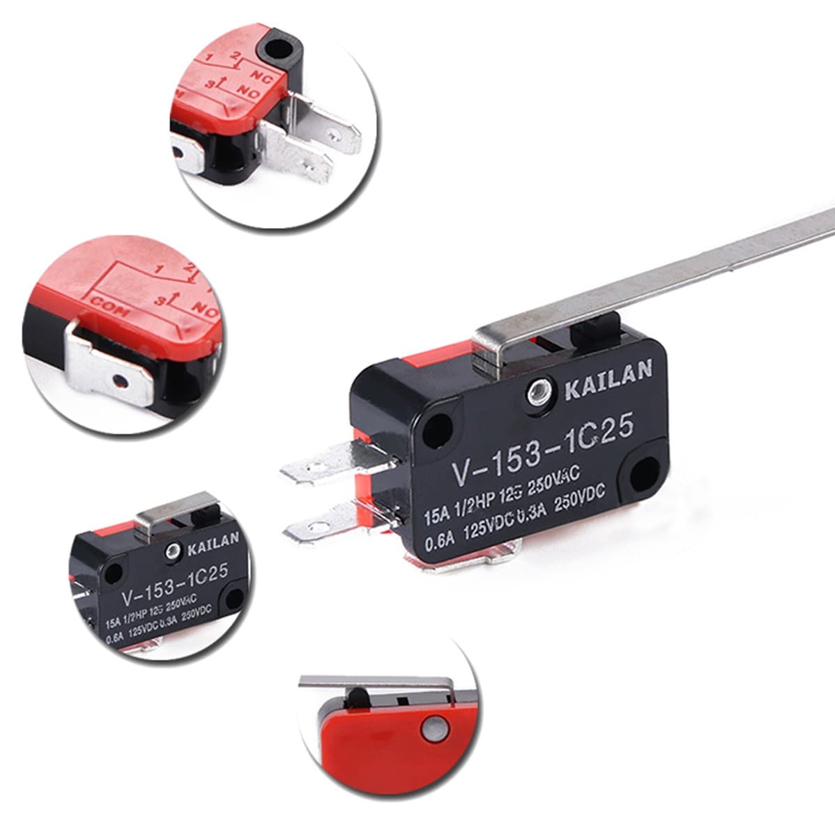 10x Long Arm Lever Limit Switches Straight Hinge SPDT Micro NO/NC DC 250V/125V 6